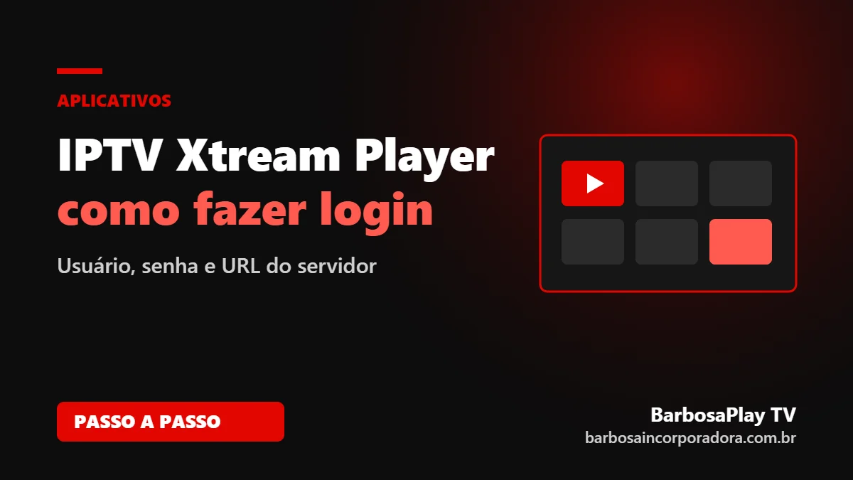 Tela de login do IPTV Xtream Player com campos de usuário, senha e URL